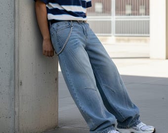 Calça Jeans Larga e Folgada – Calça Jeans Streetwear Y2K, Calça Jeans Skater Oversized, Calça Unissex de Corte Solto, Estilo Harajuku