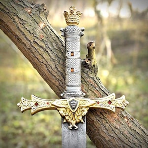 Handmade 42&quot; Excalibur Sword, Full Tang Medieval Replica with Leather Sheath | Gift for Him, Master Sword, Replica sword Gift For Boyfriend