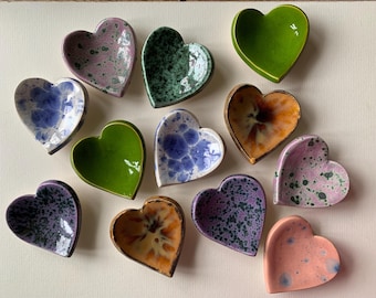 Glossy shiny glazed heart shaped ceramic ring dishes / anointing bowl Love gift Wedding Anniversary Altar Valentine’s