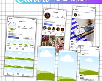 Editable Instagram Profile Mockup Canva Template: Social Media Feed Planner (Digital Download