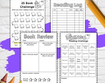 Kids Reading Tracker, Kids Reading Log, Kids Reading Bingo, Reading Worksheets Printable, Reading Challenge, Reading Printout Bundle