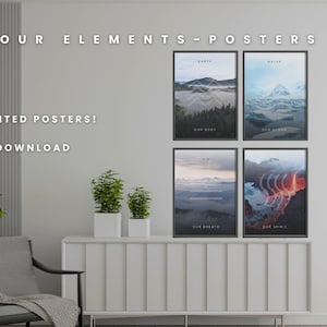 Four Elements Prints, Earth, Air, Fire, Water, Classical Elements, Alchemy Elements Prints, Set of 4 Element Prints