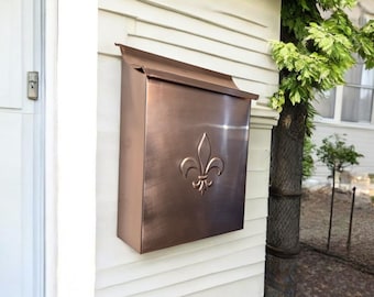 Extra Large Copper Mailbox with embossed fleur de lis