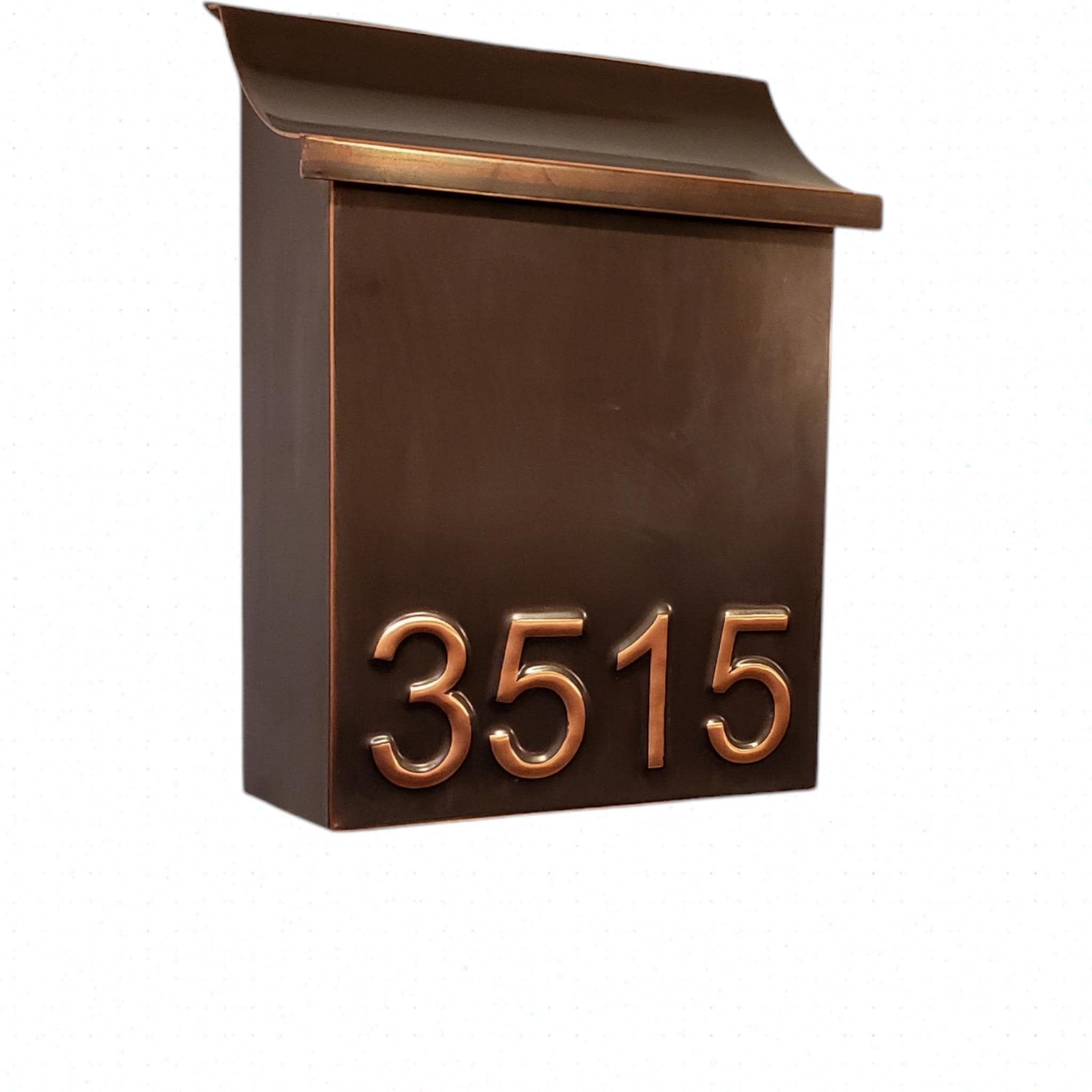 Flush Mount Patina Copper Mailbox With Embossed Numbers
