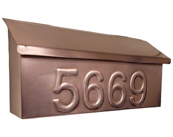Wall Mount Copper Mailbox with Embossed House Number,Handcrafted