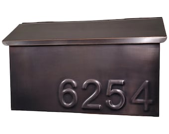 Patina Copper Mailbox with Embossed Numbers, Wall Mount