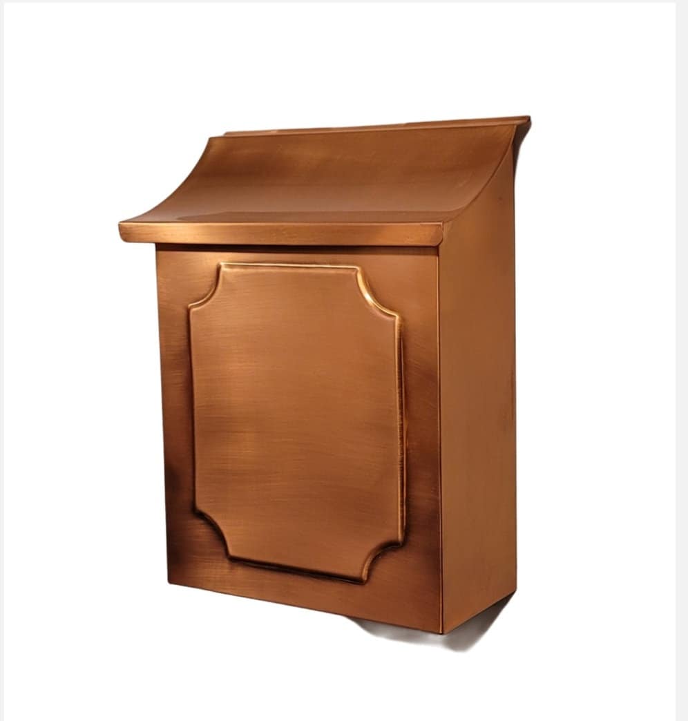 Embossed Vertical Copper Mailbox, Handmade Elegance for Your Home's Entrance