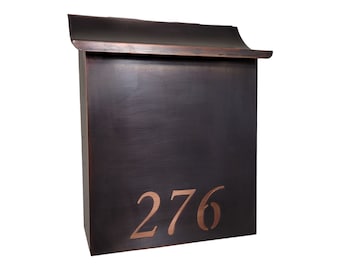 Flush Mount vertical patina Copper Mailbox with laser cut numbers