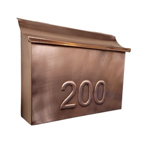 Large  Copper Mailbox with embossed house numbers Solid copper Hand made Mailbox