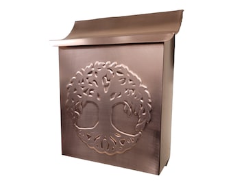 Handmade Copper Mailbox, Tree of Life Embossed, Rustic Outdoor Decor