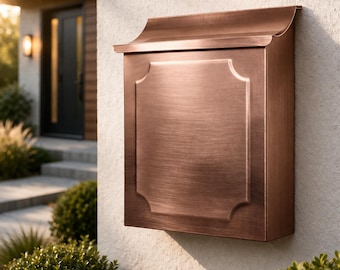 Embossed Large Vertical Copper Mailbox, Handmade Elegance for Your Home's Entrance