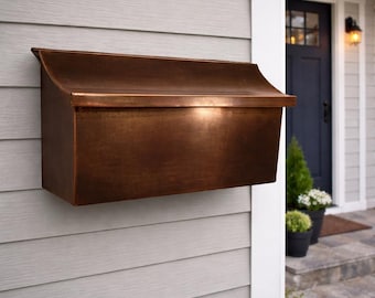Handmade Patina Copper Mailbox, Wall Mount, Solid Copper