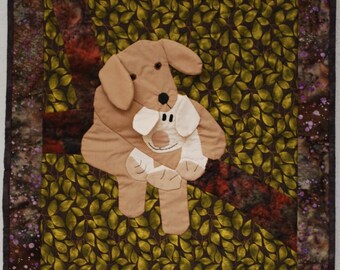 cuddling dogs quilted applique wall hanging