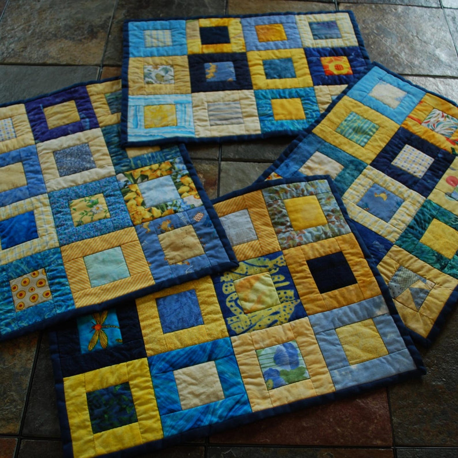 Custom Reversible Quilted Placemats, Square in a Square, Set of Four Etsy