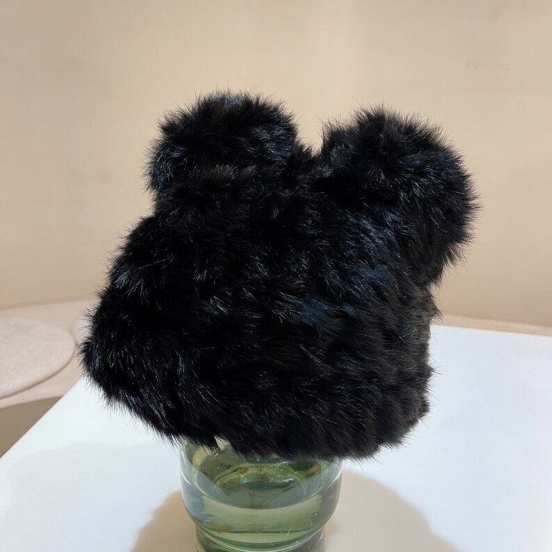 Black Bear Ear Rabbit Fur Hat Rabbit Fur Hat for Etsy