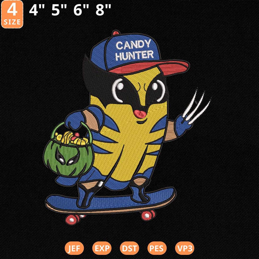 Candy Hunter Ghost Embroidery Design, Funny Halloween Yellow Blue ...