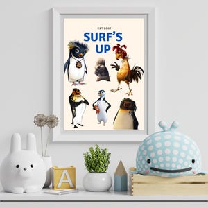 Surf’s Up Movie Poster Digital Download | Surfing Penguin Characters Wall Art | Animated Surf Print | Printable Beach Decor