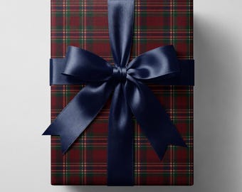 Luxury Burgundy Plaid Gift Wrap, Heritage Tartan Holiday Paper, Elegant Christmas