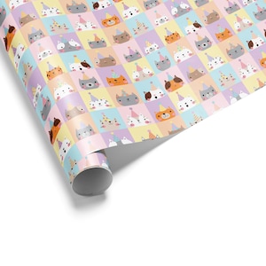Cat Birthday Wrapping Paper: Kawaii Party Gift Wrap image 1