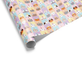 Papier do pakowania prezentów urodzinowych dla kotów: Kawaii Party
