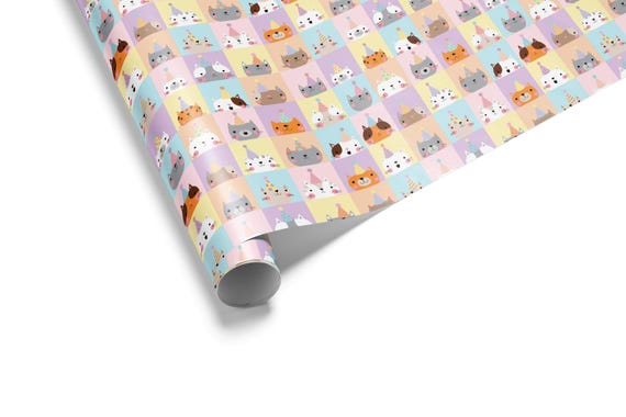 Cat Birthday Wrapping Paper: Kawaii Party Gift Wrap