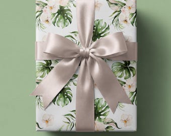 Aquarell Monstera Rosa Blumen Geschenkpapier - Tropische botanische Geschenkverpackung