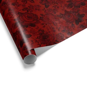 Red Rose Wrapping Paper, Romantic Floral Gift Wrap, Vintage Wedding Paper, Dark Academia Aesthetic, Valentines Day Gift image 3