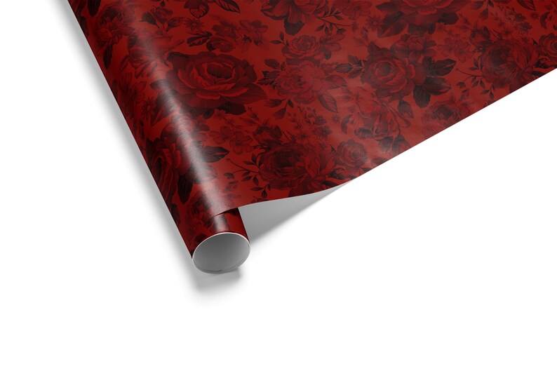 Red Rose Wrapping Paper, Romantic Floral Gift Wrap, Vintage Wedding Paper, Dark Academia Aesthetic, Valentines Day Gift image 3