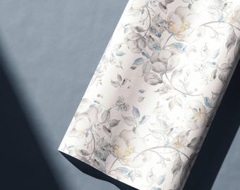Vintage Floral Geschenkpapier, elegante graue botanische Geschenkverpackung für Hochzeit