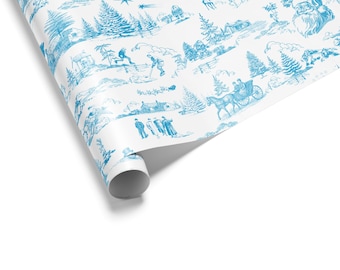 Papel de embrulho de Natal Toile, cenas de inverno azul