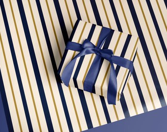 Preppy Blue Stripe Wrapping Paper, Elegant Masculine Gift Wrap for Birthday & Baby Boy