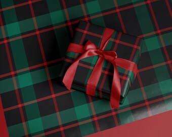 Plaid Christmas Gift Wrap, Rustic Tartan Elegant Holiday Wrapping Paper, Moody Xmas