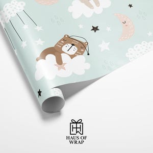 Papel de regalo con diseño de osito / Papel de regalo con diseño de luna y nubes para baby showers y cumpleaños