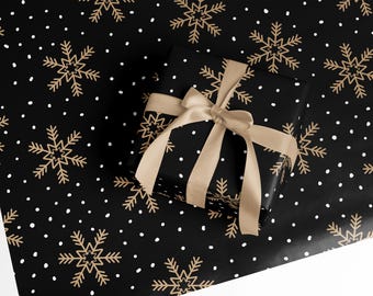 Black Snowflake Christmas Gift Wrap, Moody Holiday Paper