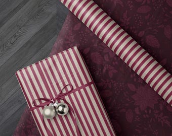Luxury Burgundy Stripe Gift Wrap, Elegant Holiday Paper, Christmas Wrapping
