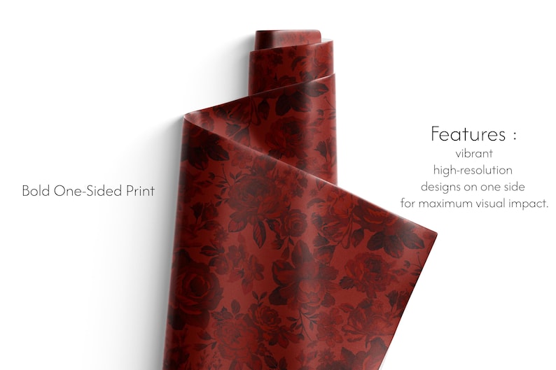 Red Rose Wrapping Paper, Romantic Floral Gift Wrap, Vintage Wedding Paper, Dark Academia Aesthetic, Valentines Day Gift image 5