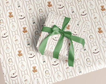 Vintage Toy Wrapping Paper: Cream & Pastel Children's Gift Wrap Roll
