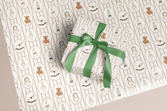 Vintage Toy Wrapping Paper: Cream & Pastel Children's Gift Wrap Roll