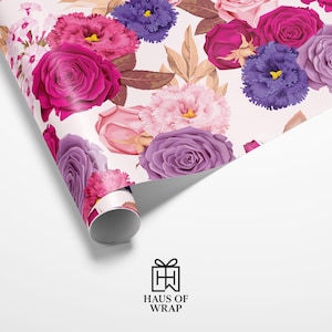 Floral Botanical Gift Wrap, Vibrant Flower Wrapping Paper image 1