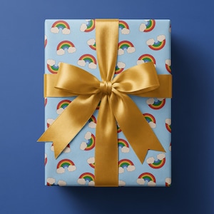 Rainbow Wrapping Paper, 70s Retro Gift Wrap for Teen & Kids Birthday Party