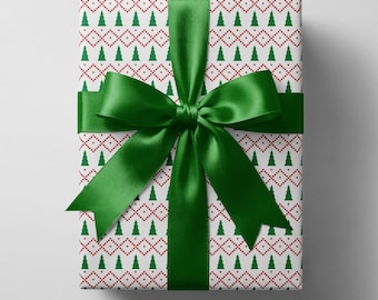 Papel de regalo ecológico con diseño de árbol de Navidad de píxeles