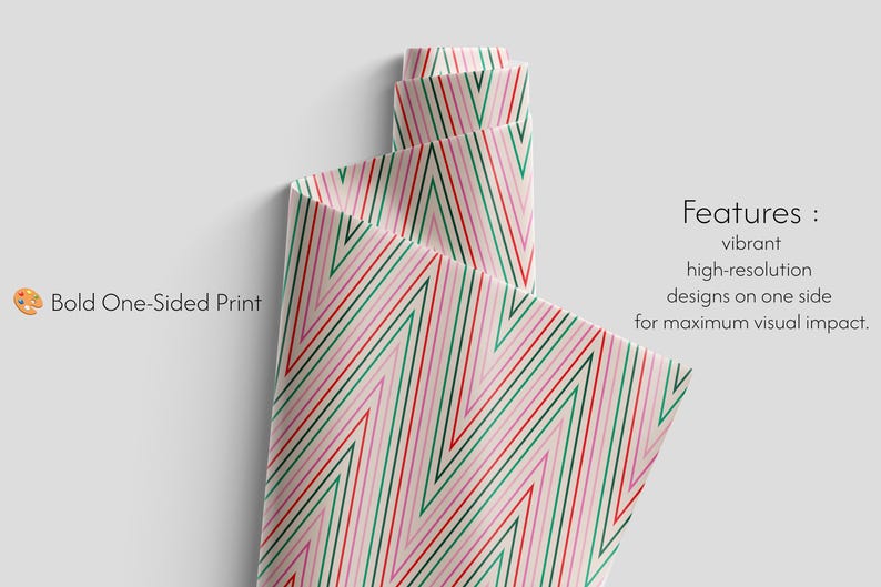 Modern Holiday Wrapping Paper | Red, Green, and Pink Zig Zag Christmas Gift Wrap image 4
