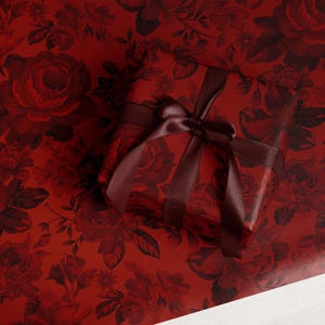 Red Rose Wrapping Paper, Romantic Floral Gift Wrap, Vintage Wedding Paper, Dark Academia Aesthetic, Valentines Day Gift image 2
