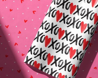 XOXO Wrapping Paper, Hugs and Kisses Gift Wrap, Modern Valentines Day Paper, Cute Anniversary Gift, Galentines Wrap