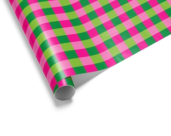 Festliches Geschenkpapier | Helle rosa und grüne Weihnachtsgeschenkpapier-kariertes Muster