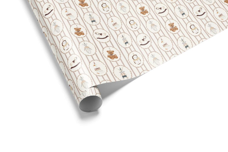 Vintage Toy Wrapping Paper: Cream & Pastel Children's Gift Wrap Roll image 2