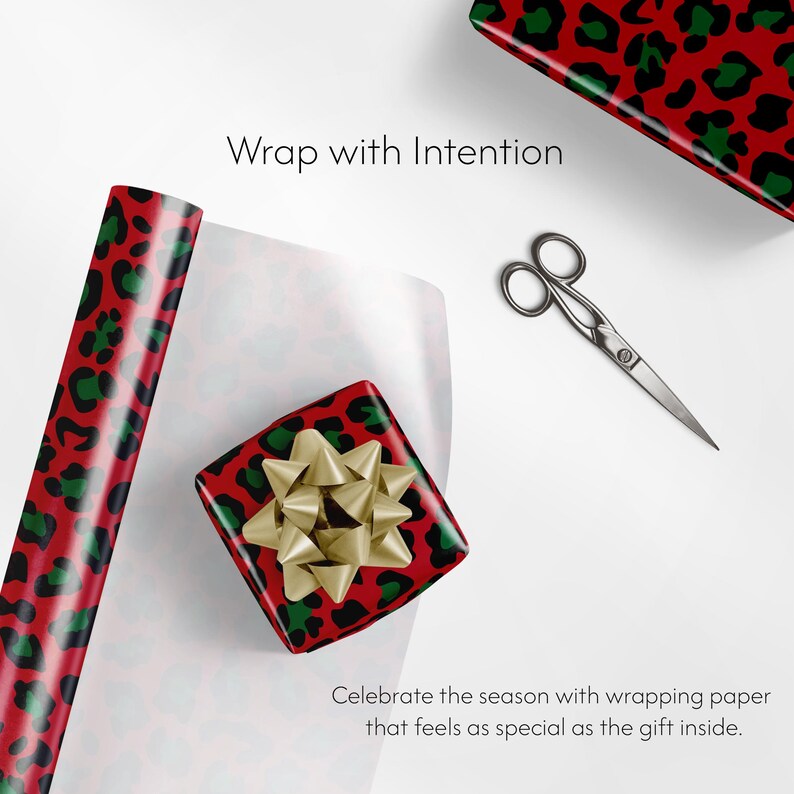 Leopard Weihnachtsgeschenkpapier, trendiger roter Tierdruck, eleganter Urlaub Bild 5