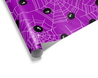 Purple Spider Web Halloween Wrapping Paper | Spiders