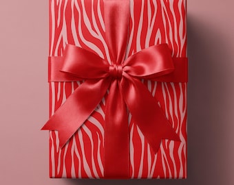 Red and Pink Zebra Print Wrapping Paper, Safari Gift Wrap