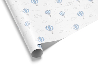 Baby Boy Wrapping Paper, Vintage Hot Air Balloon Gift Wrap for Baby Shower & Birthday